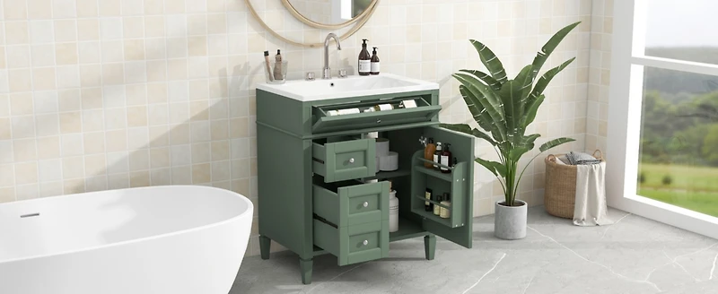 30" Modern Bathroom Vanity with Top Sink and Storage