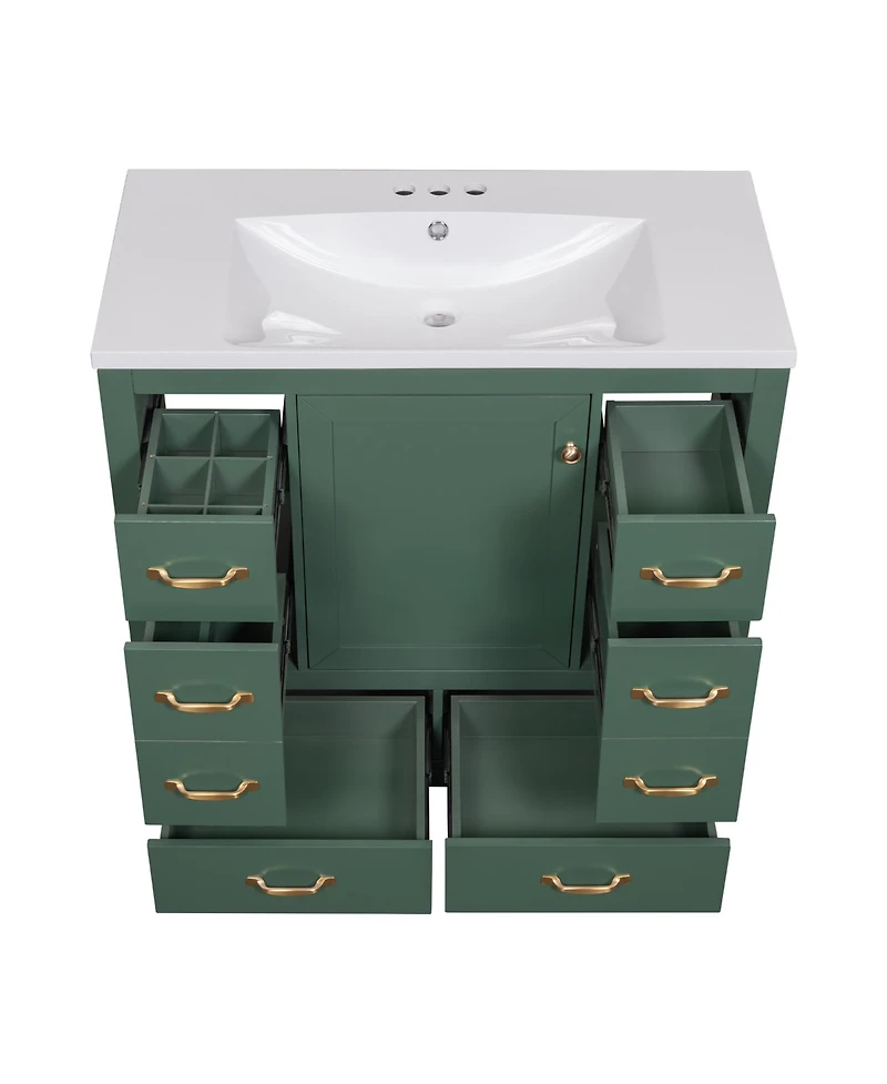 Streamdale 36" Bathroom Vanity with Sink Combo, Six Drawers, Multi-Functional Drawer Divider, Adjustable Shelf, Green