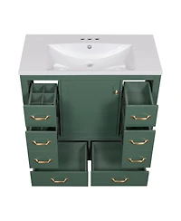 Streamdale 36" Bathroom Vanity with Sink Combo, Six Drawers, Multi-Functional Drawer Divider, Adjustable Shelf, Green