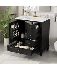 Streamdale 30" Bathroom Vanity with Sink, One Door with Shelf and Three Drawers, Soft Close Door, Black
