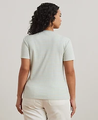 Lauren Ralph Plus Striped Stretch Cotton Crewneck Tee