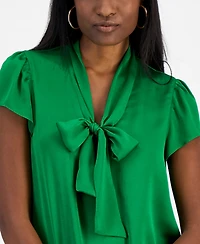 Bar Iii Women's Tie-Front Flutter-Sleeve Blouse, Exclusively at Macy's
