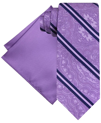 Steve Harvey Men's Stripe Paisley Tie & Solid Pocket Square Set