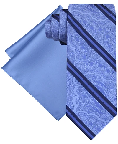 Steve Harvey Men's Stripe Paisley Tie & Solid Pocket Square Set