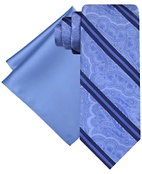 Steve Harvey Men's Stripe Paisley Tie & Solid Pocket Square Set