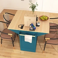 Streamdale Large 55.7" Kitchen Island with Drop Leaf, Rolling Cart on 5 Wheels with Power Outlet, Folding Storage Dining Table