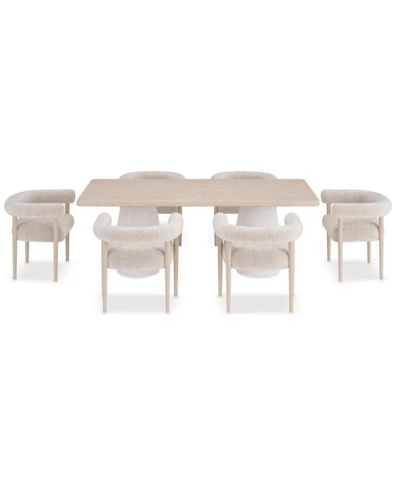 Lunare 7-Pc. Dining Set (Rectangular Table & 6 Rolled Back Chairs)
