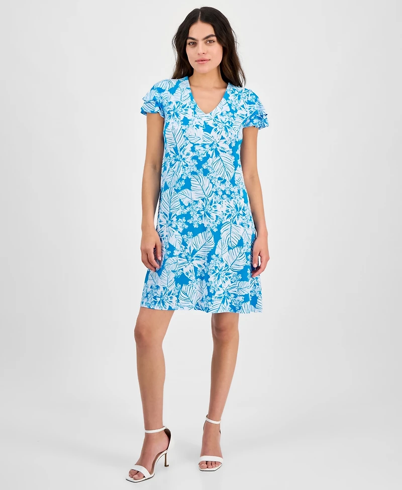 Anne Klein Women's Printed Double Flutter-Sleeve Mini Dress