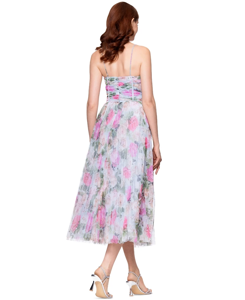 Betsy & Adam Women's Pleated Floral Print Chiffon Midi Dress