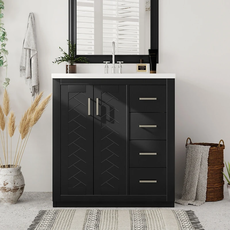 Streamdale 30" Solid Wood Bathroom Vanity Set with Resin Sink and Soft Close Storage