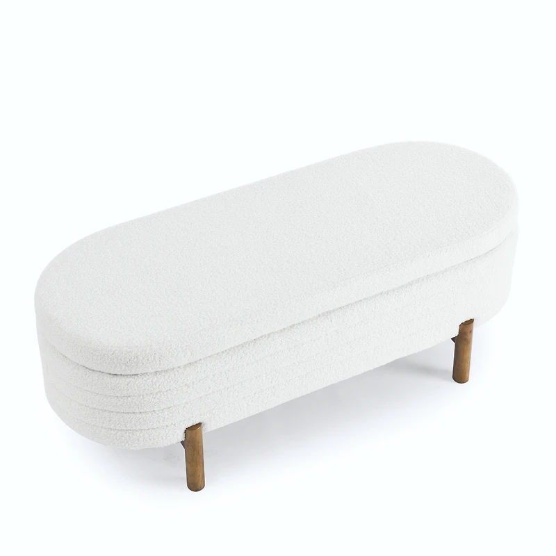 Streamdale Ottoman Oval Storage Bench,Rubber Wood Leg,Beige(46."x17.7"x10.8")