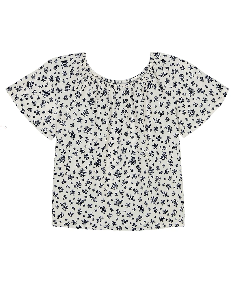 Calvin Klein Big Girls Floral Tie Front Short Sleeve Top