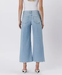 Vervet Women's High Rise Two Buttons Crop Wide Leg Jeans