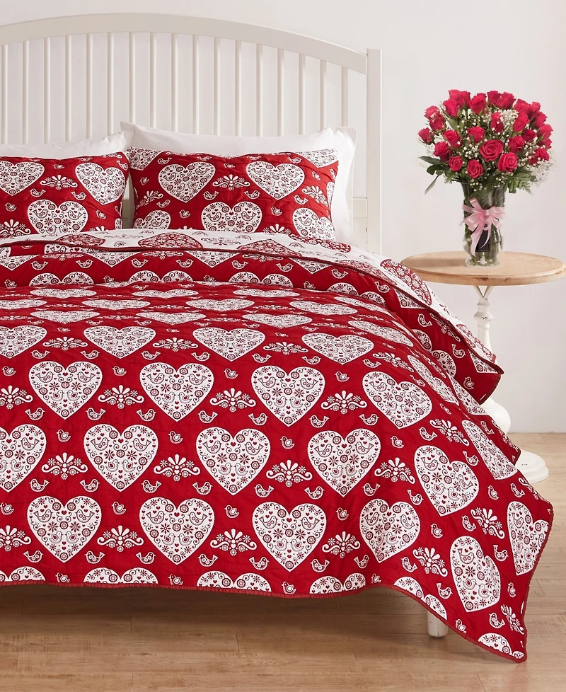 Greenland Home Fashions Lovebirds Woven Jacquard Reversible 3-Pc. Coverlet Set