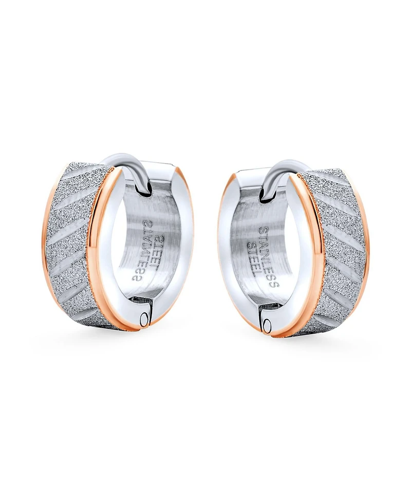 Bling Jewelry Earrings Carved Hoop Huggie Rose Gold & Silver Stainless Steel