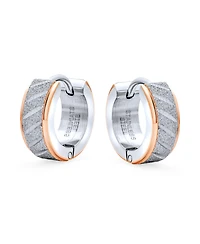 Bling Jewelry Earrings Carved Hoop Huggie Rose Gold & Silver Stainless Steel