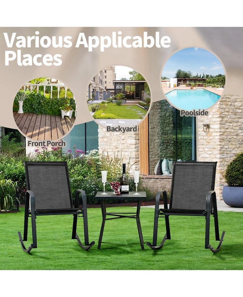 Set of 2 Metal Patio Rocking Chair with Breathable Seat Fabric