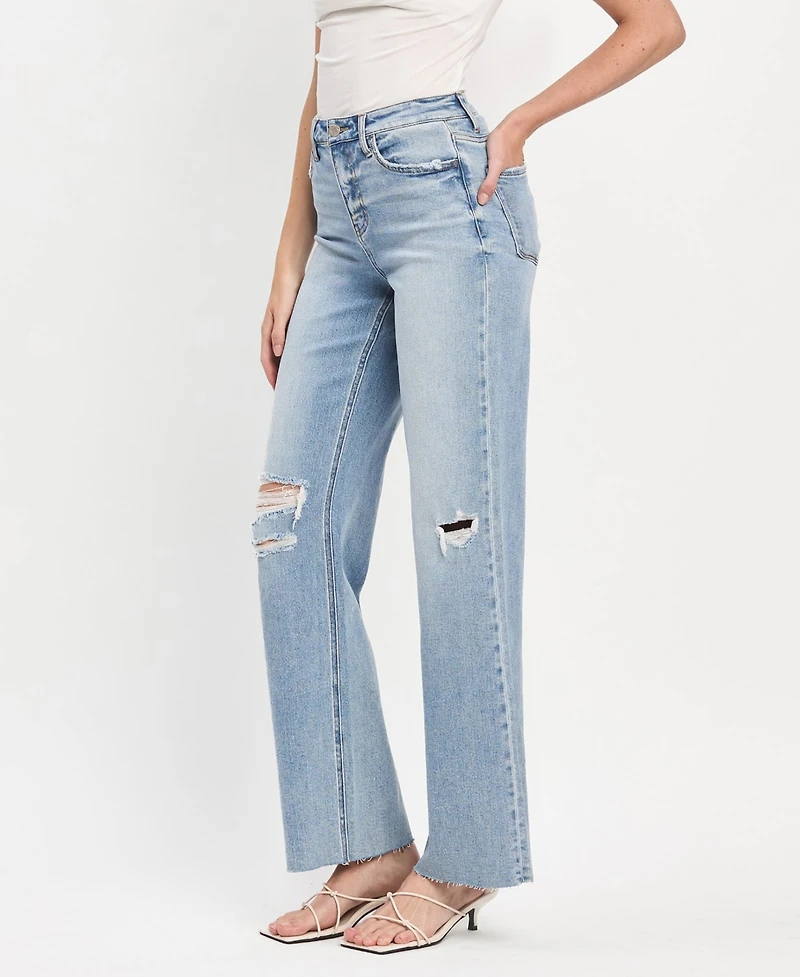 Vervet Women's High Rise Raw Hem Wide Leg Jeans