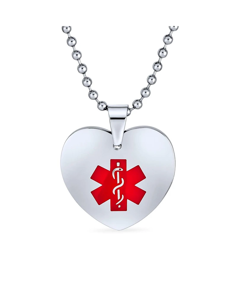 Bling Jewelry Medical Id Dog Heart Shape Tag Pendant Necklace in Stainless Steel