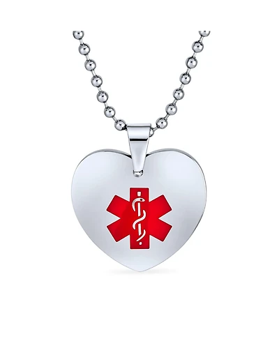 Bling Jewelry Medical Id Dog Heart Shape Tag Pendant Necklace in Stainless Steel