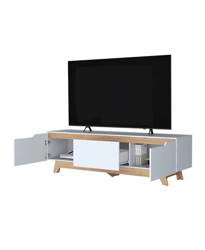 Fm Furniture Lyman Entertainment Center with Two Doors, White and Natural Oak