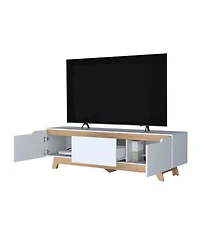 Fm Furniture Lyman Entertainment Center with Two Doors, White and Natural Oak