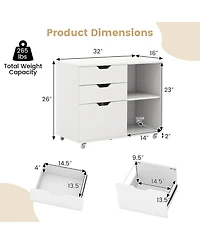 3-Drawer File Cabinet with Adjustable Shelf and Wheels for Letter