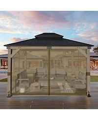 Aoodor Universal 12 x ft. Gazebo Replacement Mosquito Netting Screen 4-Panel Sidewalls with Double Zipper (Only Netting