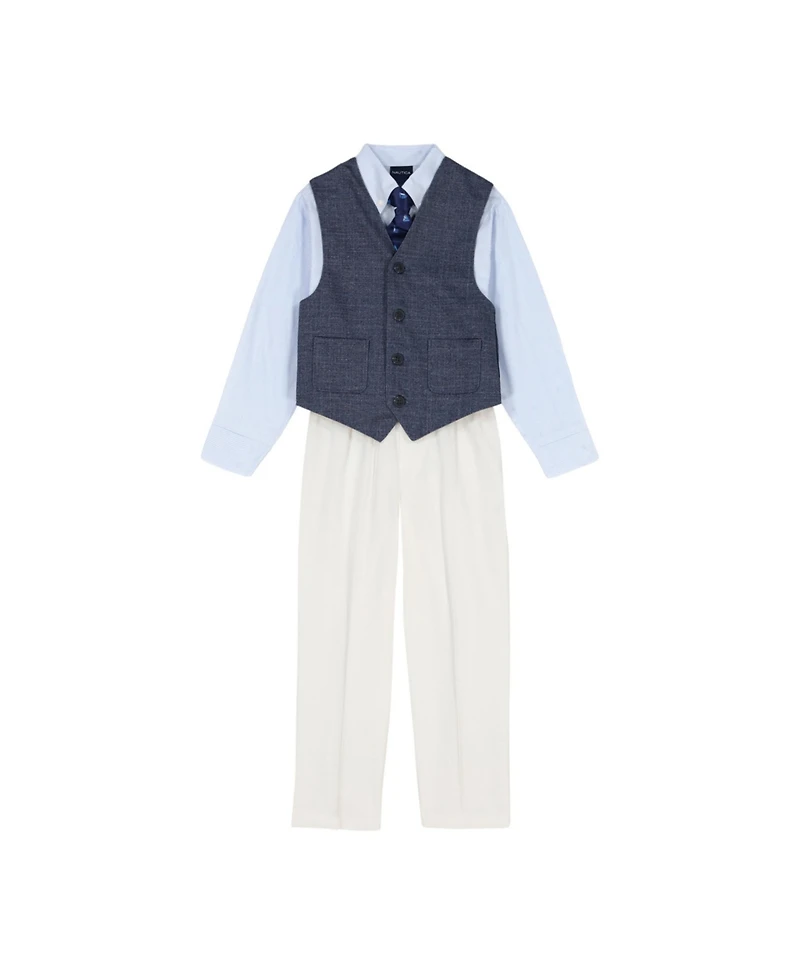 Nautica Toddler and Little Boys Textured Printed Knit Duo Vest Set with Tie