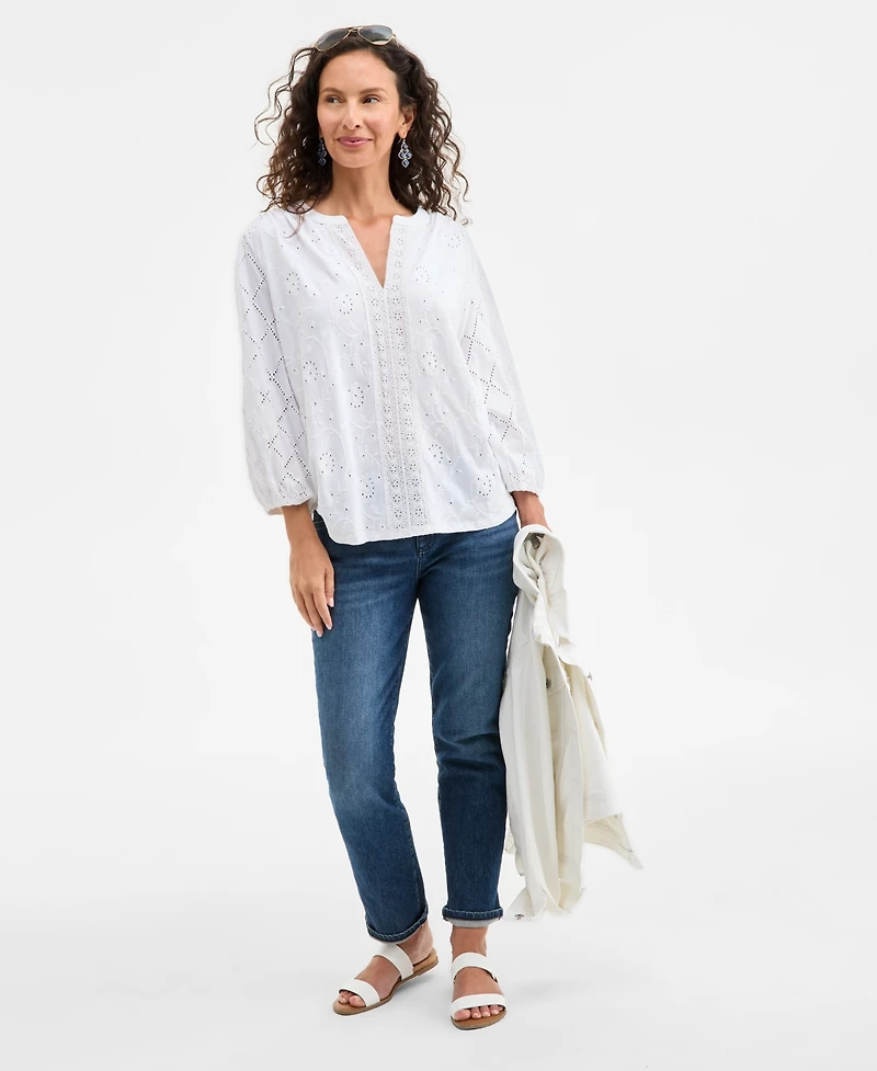 Style & Co Women's Split-Neck Eyelet-Embroidered Top, Exclusively at Macy's