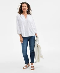 Style & Co Women's Split-Neck Eyelet-Embroidered Top, Exclusively at Macy's