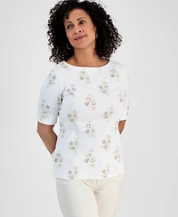 Style & Co Women's Printed Boat-Neck Elbow Sleeve Top, Exclusively at Macy's