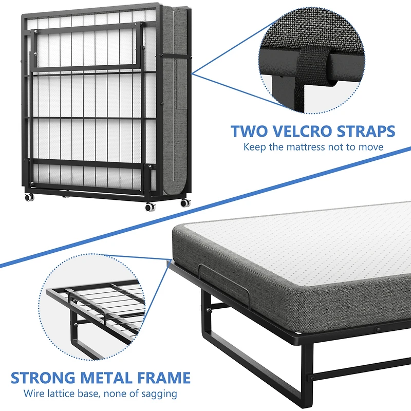 Portable Rollaway Guest Bed with Memory Foam Mattress and Bed Side Pocket