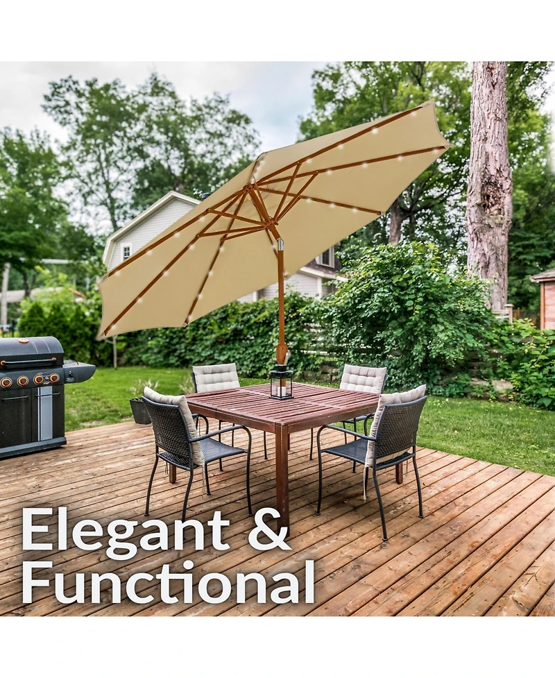 8.5 ft Outdoor Patio Umbrella with Tilt, Crank and Vent - Faux Woodgrain Finish Solar