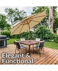 8.5 ft Outdoor Patio Umbrella with Tilt, Crank and Vent - Faux Woodgrain Finish Solar