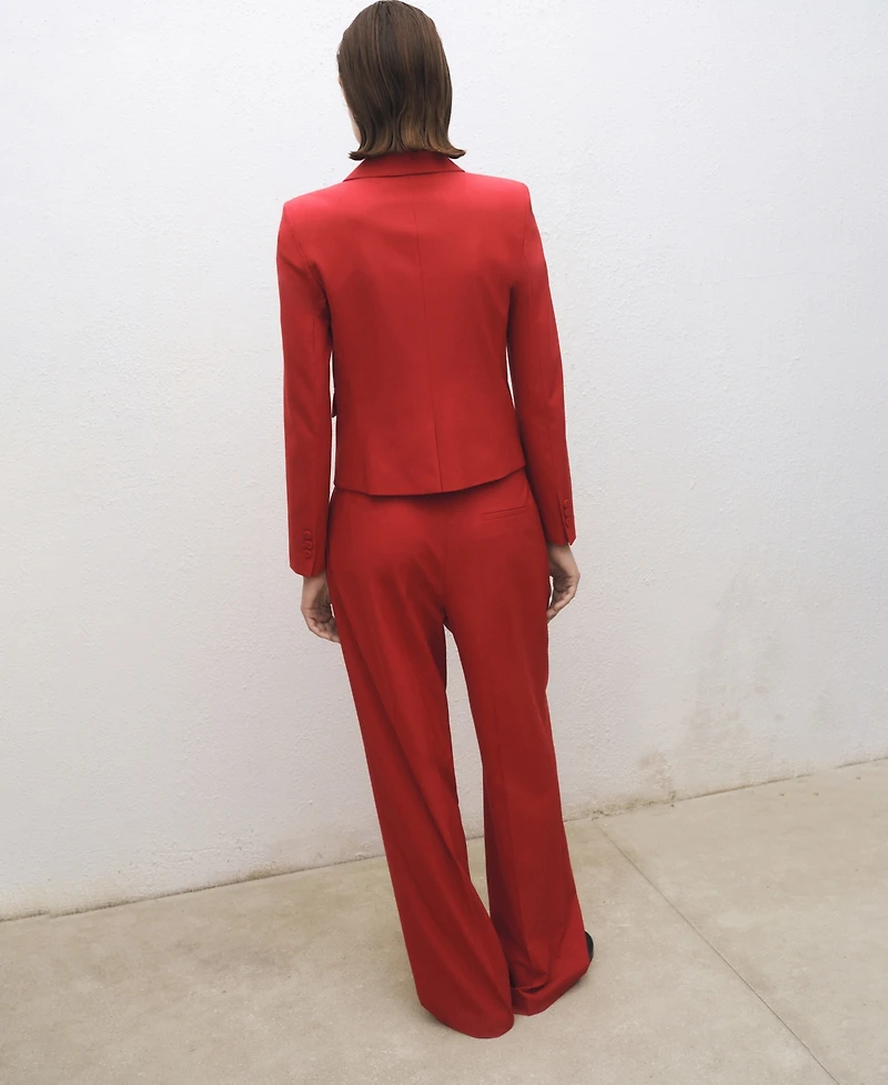 Mango Women's Wide Leg Wool Blend Suit Trousers