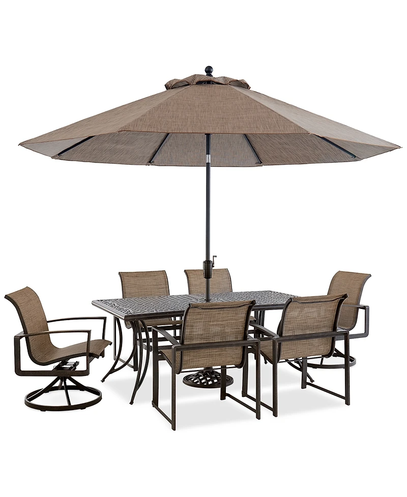 Wythburn Outdoor Dining 7pc Set (72"x38" Table & 4 Sleek Sling Chairs 2 Swivel Chairs), Created for Macy's