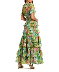 Mac Duggal Women's Floral Printed Chiffon Tiered Ruffle Gown