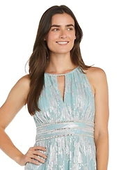 R & M Richards Women's Foil Printed Tiered Halter Dress