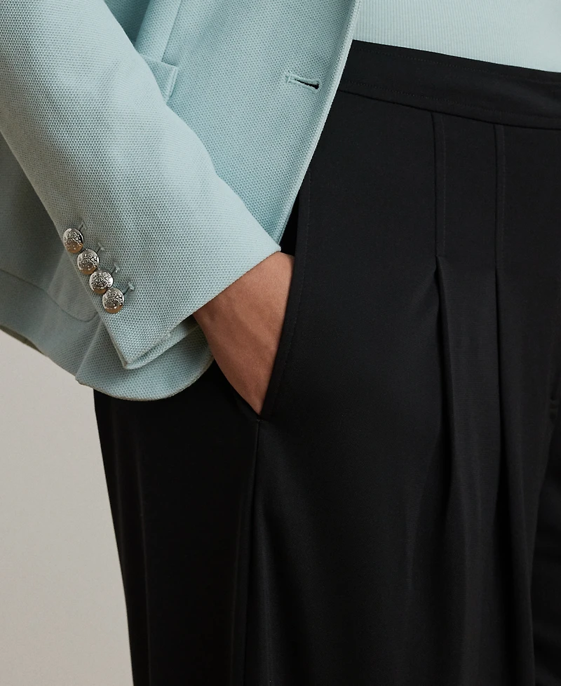 Lauren Ralph Plus Pleated Stretch Jersey Wide-Leg Pants
