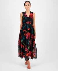 Robbie Bee Women's V-Neck Sleeveless Tiered Dress
