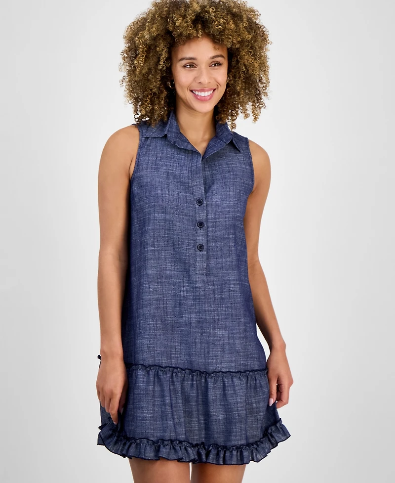 Robbie Bee Women's Button-Front Ruffled-Hem Dress