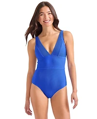 Tommy Bahama Women's Ribbed Plunging-Neck Swimsuit