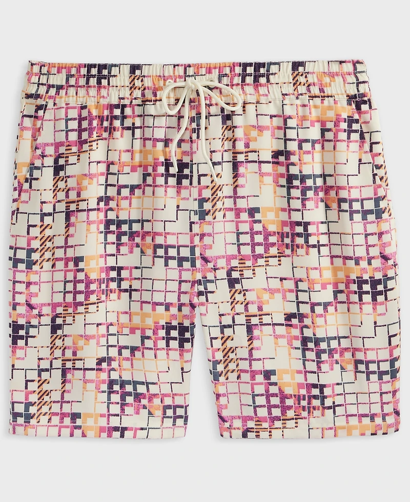 Mode of One Men's Squared Up Relaxed-Fit Geo-Print 6-1/2" Shiny Twill Shorts, Exclusively at Macy's