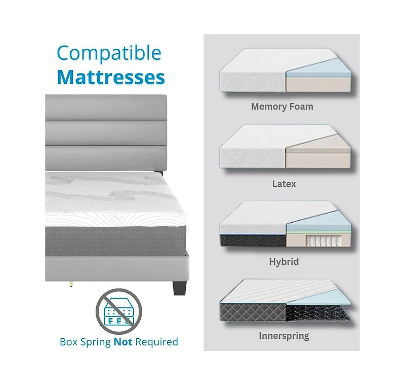 Boyd Sleep Piedmont Leatherette Upholstered Platform Bed Frame with Adjustable Headboard