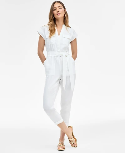I.n.c. International Concepts Women's Belted Cap-Sleeve Jumpsuit