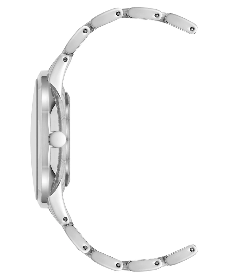 Nine West Women's Quartz Silver-Tone Metal Alloy Embossed Floral Dial Watch, 36mm