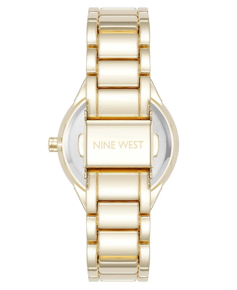 Nine West Women's Quartz White and Gold-Tone Metal Alloy Watch, 34mm