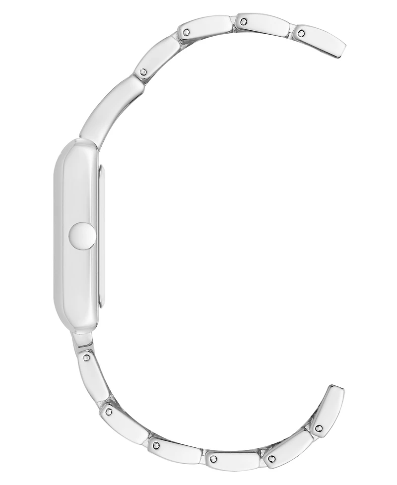 Nine West Women's Quartz Everyday Rectangular White and Silver-Tone Metal Alloy Watch, 22mm