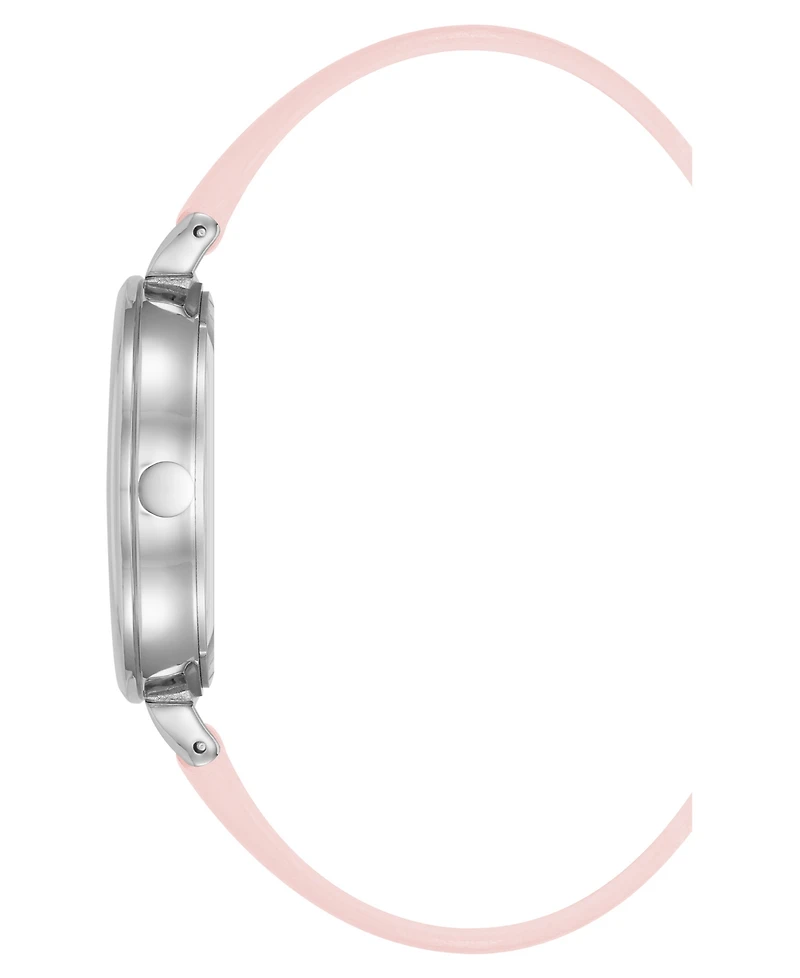 Nine West Women's Quartz Boyfriend Silver-Tone and Light Pink Polyurethane Leather Band Watch, 36mm